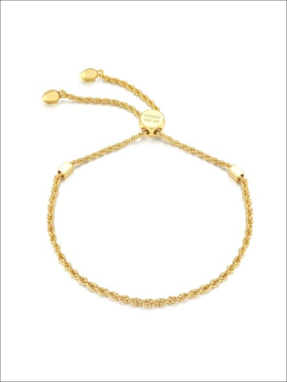 14k Gold Filled Adjustable Twisted Rope Chain Bracelet with Diamond